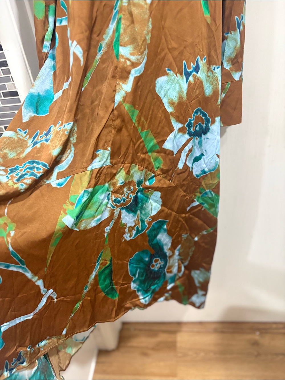 Cos Brown & Teal Floral High-Neck Long Sleeve Dress - Picture 6 of 8